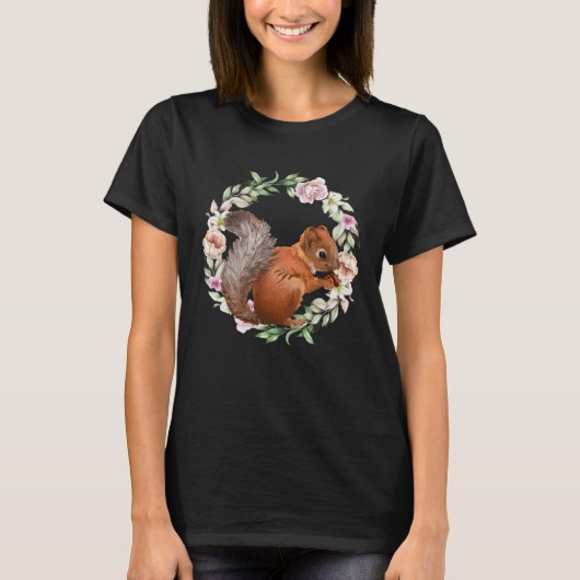 T-shirt Cute Flower Circle And Squirrel  Animal & Nature (Devant)