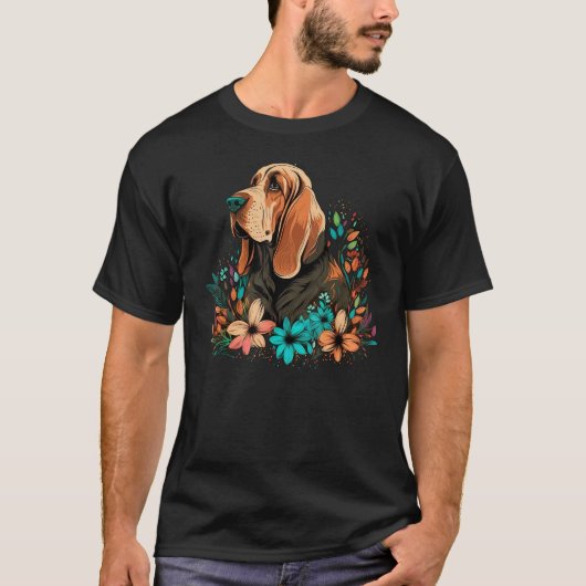 T-shirt Cute Flower summer Floral Bloodhound 1 (Devant)