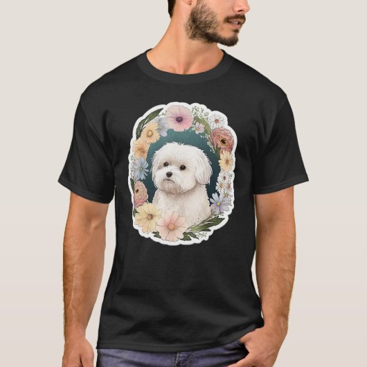 T-shirt Cute Flower summer Floral Maltese dog (Devant)