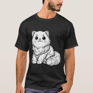 T-shirt Cute Fluffy Chat noir blanc