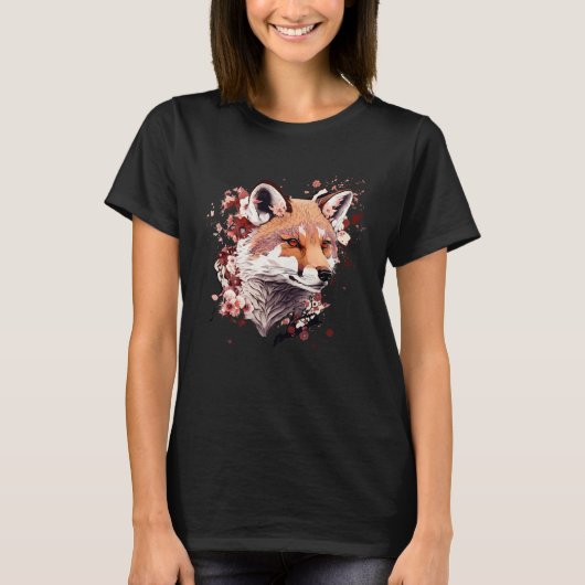 T-shirt Cute Fox Japanese  Cherry Blossom Flower Artwork (Devant)