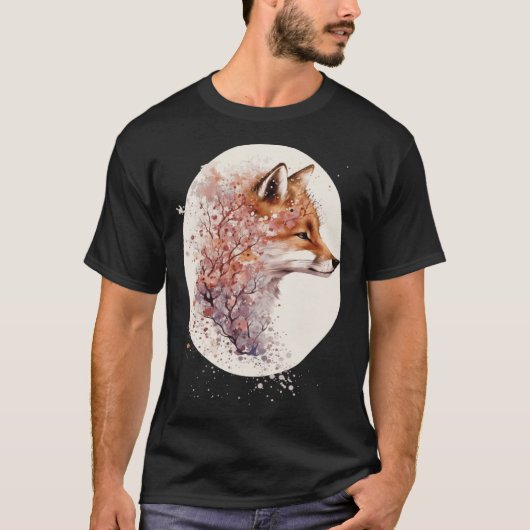T-shirt Cute Fox Japanese Cherry Blossom Sakura (Devant)