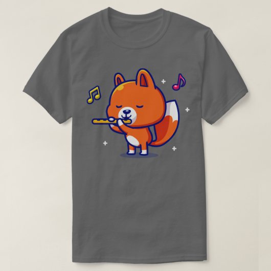 T-shirt Cute Fox Jouer de la musique flûte (Design devant)