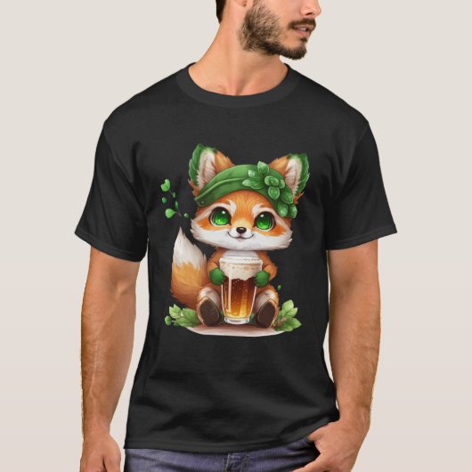 T-shirt Cute Fox Loves Beer St Patrick s Day (Devant)