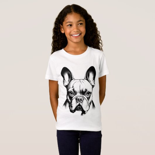 T-Shirt Cute French Bulldog Pencil Sketch Girls (Devant entier)
