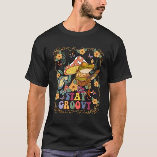 T-shirt Cute Frog Jouer Banjo sur Champignons Hippie Stay (Devant)