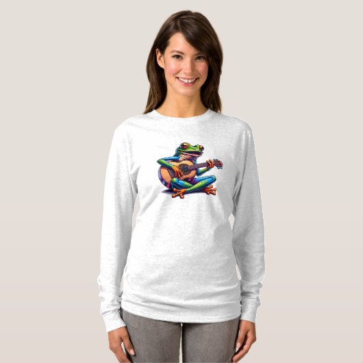 T-shirt Cute Frog Jouer une guitare (Devant entier)