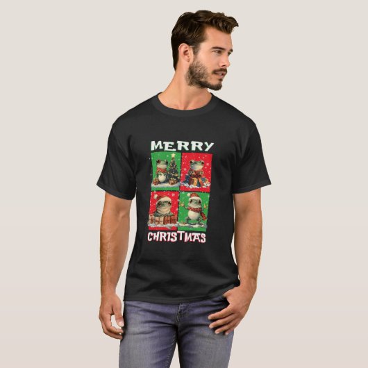 T-shirt Cute Frog Père Noël Animaux Aimer Joyeux sapin de (Devant entier)