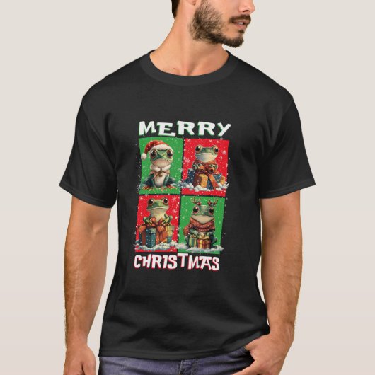 T-shirt Cute Frog Père Noël Animaux Aimer Joyeux sapin de (Devant)