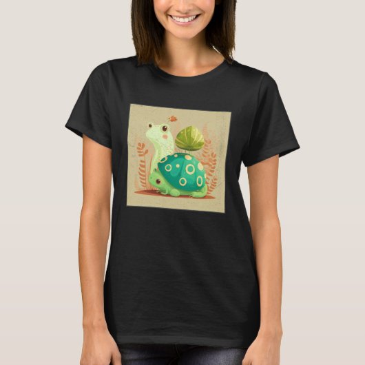 T-shirt Cute Frog Snail Illustration Shell Friends Women K (Devant)