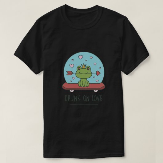 T-shirt Cute Frog sur skateboard Drunk on love(1) (Design devant)