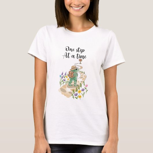 T-shirt Cute Frog with Backpack One Step at a Time (Devant)