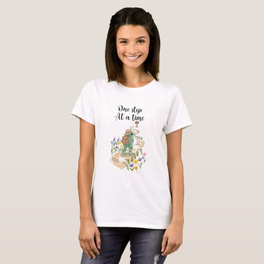 T-shirt Cute Frog with Backpack One Step at a Time (Devant entier)