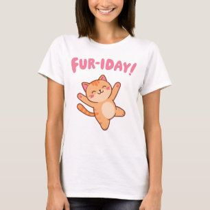 T-shirt Cute Fun Chat Fur-iday Femme