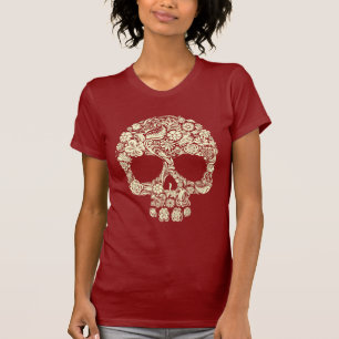 T-shirt Cute Fun Skull Art Fleurs Floral Beautite