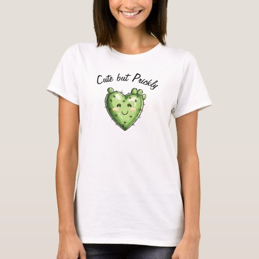 T-shirt Cute Funny Cactus Heart Valentine's Day  (Devant)