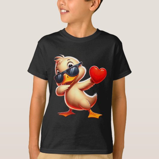 T-shirt Cute Funny Cool Duck Dabbing Heart Valentines Day (Devant)