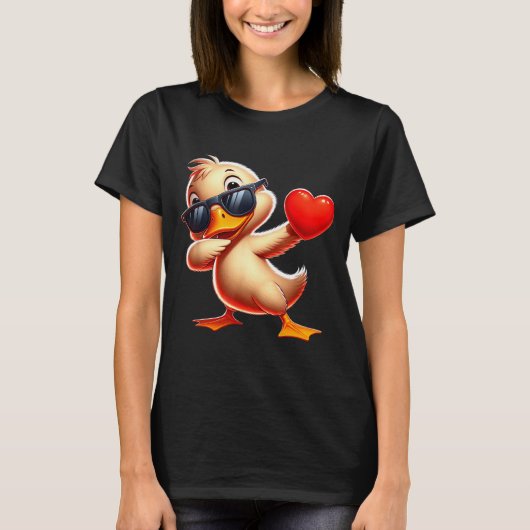 T-shirt Cute Funny Cool Duck Dabbing Heart Valentines Day (Devant)