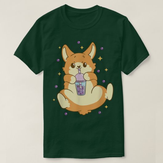 T-shirt Cute Funny Fox Drinking Boba Tea Bubbles Anime (Design devant)