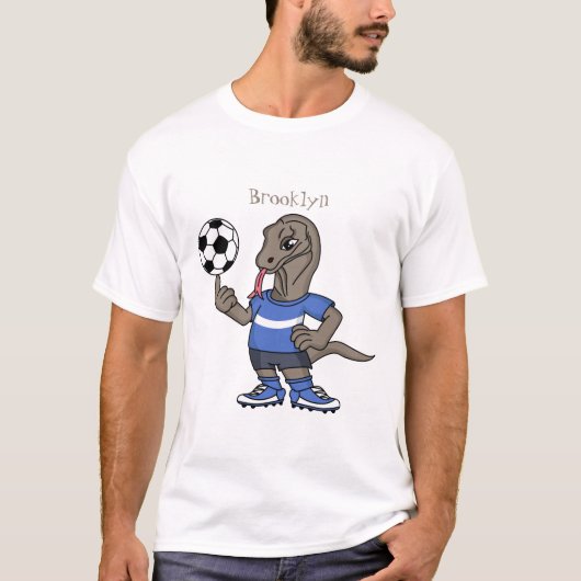 T-shirt Cute funny Komodo dragon playing soccer cartoon (Devant)