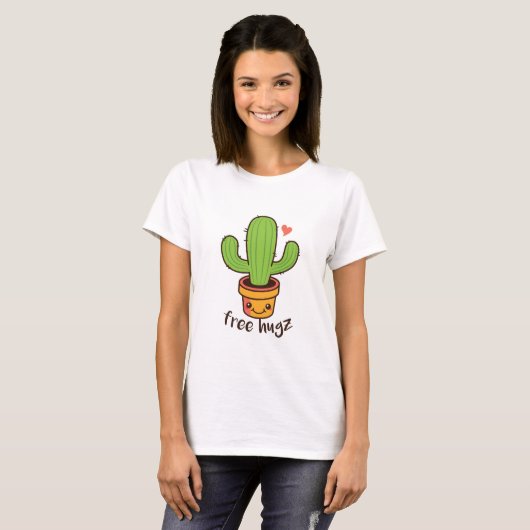 T-shirt Cute Funny LIBRE HUGS Hugz Cactus Cactus Prickly (Devant entier)