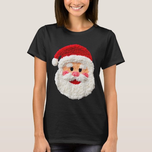 T-shirt Cute Funny Preppy Faux Yarn Santa Claus Face Merry (Devant)