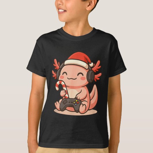 T-shirt Cute Gamer Axolotl Christmas Design  (Devant)