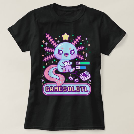 T-shirt Cute Gamer Axolotl Kawaii Design (Design devant)