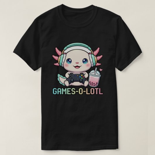 T-shirt Cute Gamer Axolotl with Boba Art (Design devant)