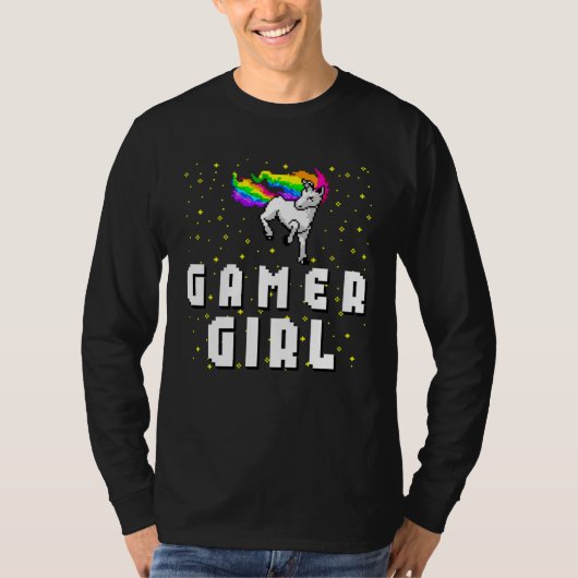 T-shirt Cute Gamer Girl Galaxy Rainbow Unicorn Video Game (Devant)