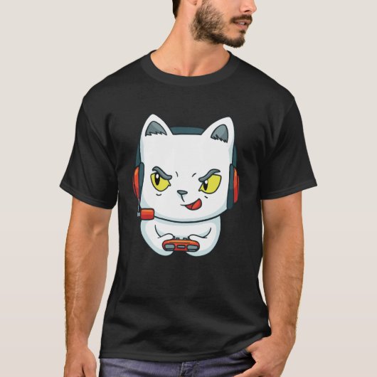 T-shirt Cute Gaming Cat Video Game (Devant)