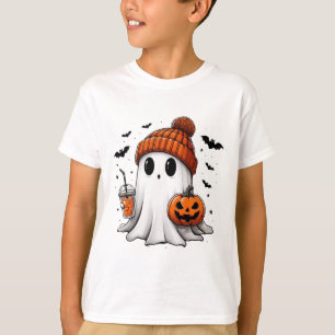 T-shirt Cute Ghost Boire Café Halloween Ghost Ice Cof