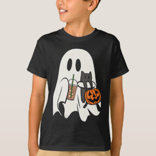 T-shirt Cute Ghost Cat Iced Café Saison Éffrayante Hallowe