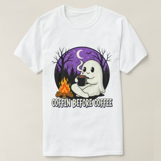 T-shirt Cute Ghost Coffee Lover Conception du camping (Design devant)