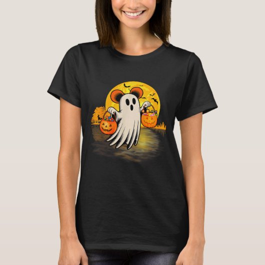 T-shirt Cute Ghost Guitar Halloween Pumpkins Candy Soky Se (Devant)