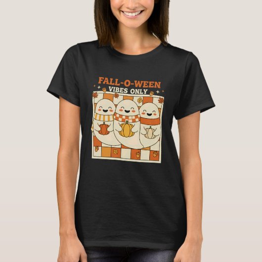 T-shirt Cute Ghost Halloween Fall Pumpkin Autumn Vibes Onl (Devant)
