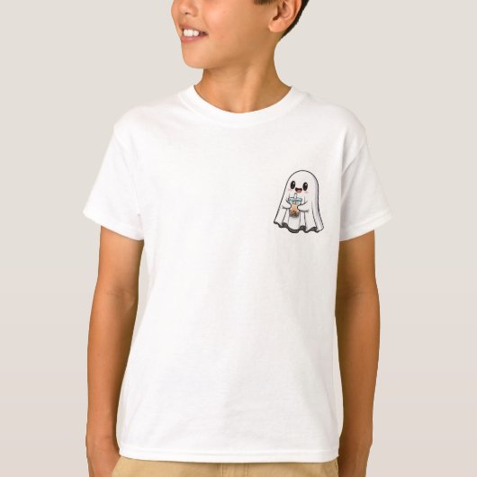 T-shirt Cute Ghost Holding Boba Tea Kids (Devant)