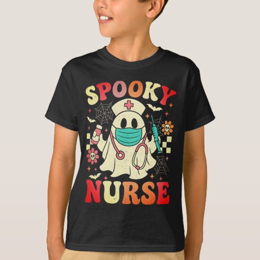T-shirt Cute Ghost Nurse Halloween Graphisme Retro Pastels (Devant)