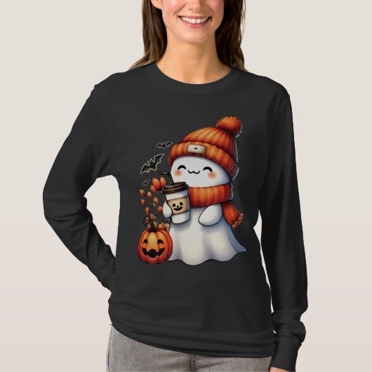 T-shirt Cute Ghoul Drinking Coffee Halloween Ghoul Coffee  (Devant)