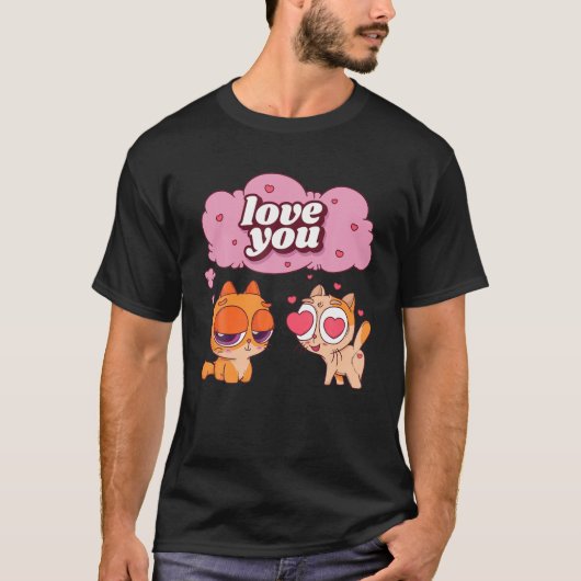 T-shirt Cute Ginger Chat Kitten Noir Aimer Valentines Day (Devant)