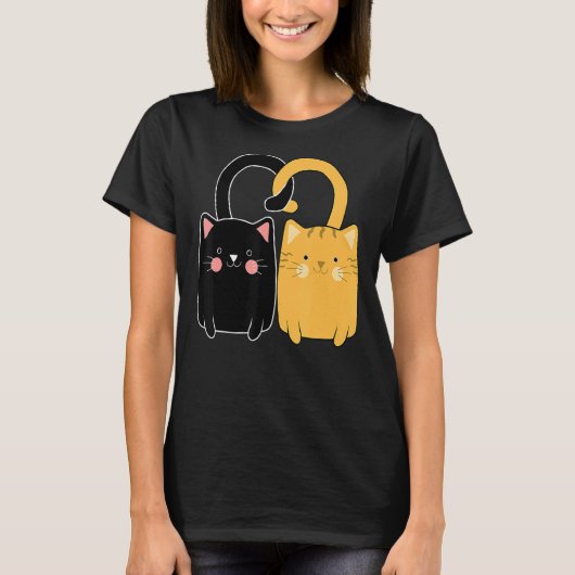 T-shirt Cute Ginger Chat Kitten Noir Aimer Valentines Jour (Devant)