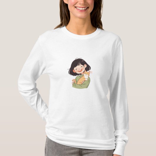 T-shirt Cute Girl Et Son Ami Feline (Devant)