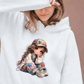 T-shirt Cute Girl in Heart Patch Outfit Kawaii Art