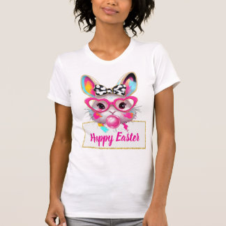 T-shirt Cute Girly Easter Bunny Pink Heart Glasses Custom 