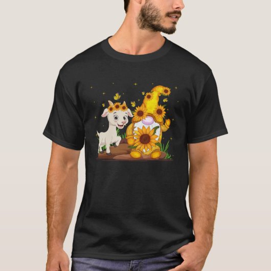 T-shirt Cute Gnome And Goat Sunflower Gnome Goat Farmer (Devant)