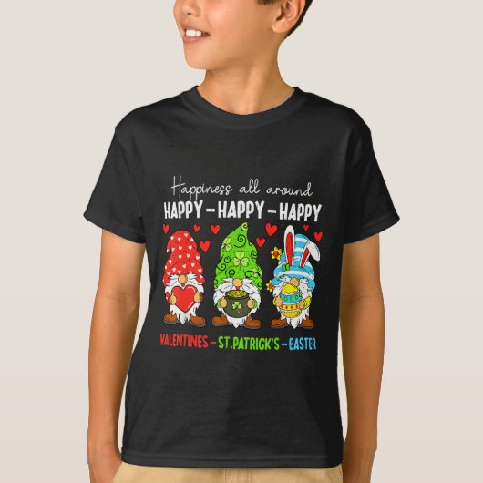 T-shirt Cute Gnome Happy Valentines St Patricks Easter Hol (Devant)