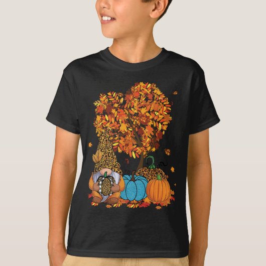T-shirt Cute Gnome Leopard Citrouille Tree Feuilles automn (Devant)