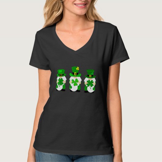 T-shirt Cute Gnomes Holding Shamrock Leopard Plaid St Patr (Devant)