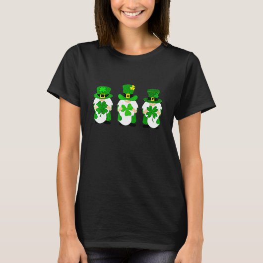 T-shirt Cute Gnomes Holding Shamrock Leopard Plaid St Patr (Devant)