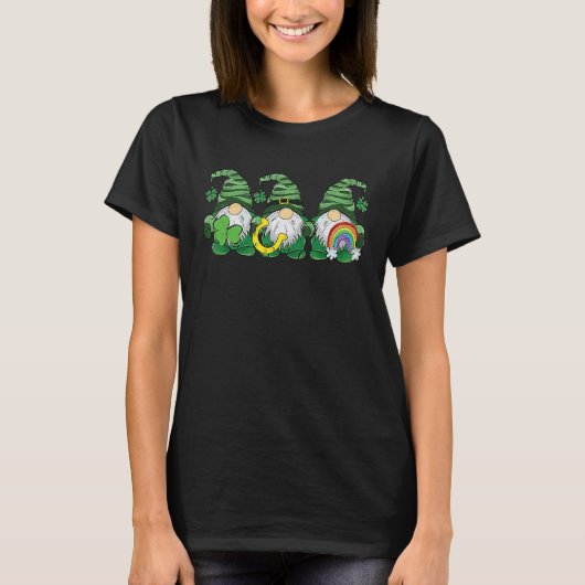 T-shirt Cute Gnomes Holding Shamrock Rainbow St Patrick's (Devant)